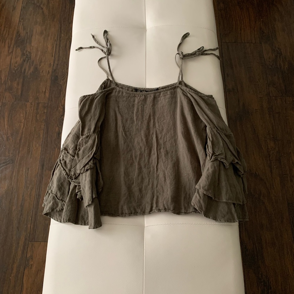ZARA ARMY GREEN BLOUSE TOP (XSMALL)